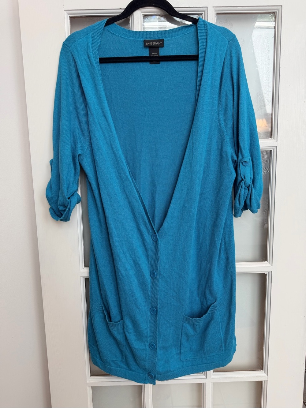 Lane Bryant Bright Teal Turquoise Knit Long Sweater Cardigan Plus Size 14 16